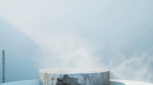 Minimalist Stone Podium on Gradient Background with Soft Mist and Spotlight photo