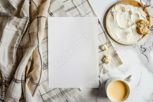 Fresh Dairy Delights  Bright Mockup for Branding with Pastel Blue Milk Jug and Yellow Cheese on White Marble Surface