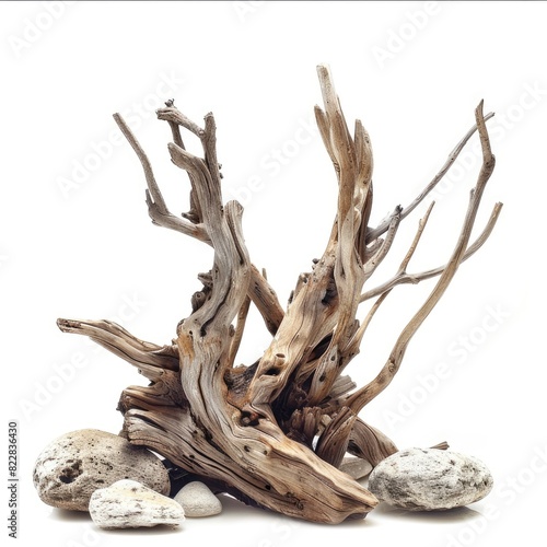 Driftwood plant tree tranquility isolated on white background 