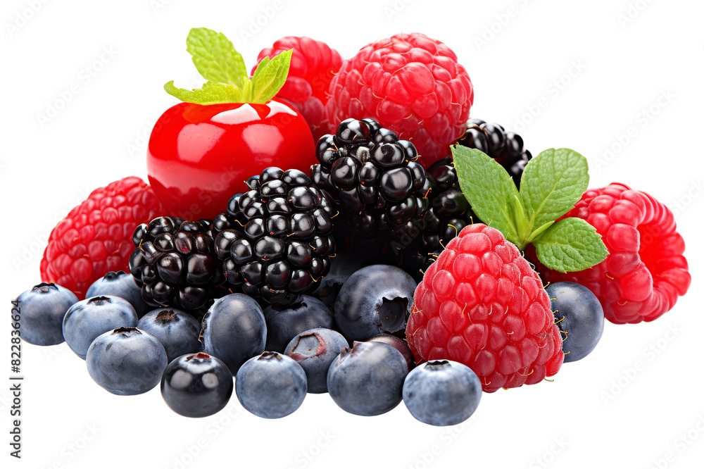 Vibrant of ripe berries isolated on transparent background, png, cutout. Vibrant of ripe berries isolated on transparent background, png, cutout.