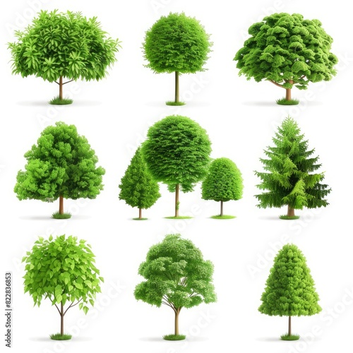 Environmental outside eco trees shapes collections isolated on white background  