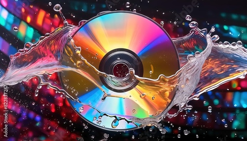 Reflective CD in Vibrant Liquid Splash photo