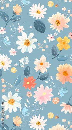Collection of colorful floral elements in flat color. Set of spring and summer wild flowers, plants, branches, leaves and herb.