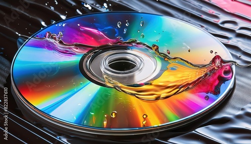 Colorful CD with Liquid Reflection Art
