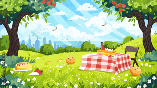 Delightful Picnic in Nature, Seamless Pattern with Cute Mouse Enjoying Cheese Outdoors, Wild Animal Nutrition Wallpaper Template for Print or Web