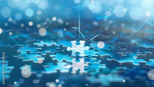 Puzzle piece jigsaw concept white business solution last background complete. Puzzle jigsaw blue piece white concept part fit strategy abstract link game connect team final together problem solve. photo