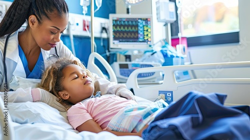 doctor providing compassionate care to a young child in a pediatric ward  photo