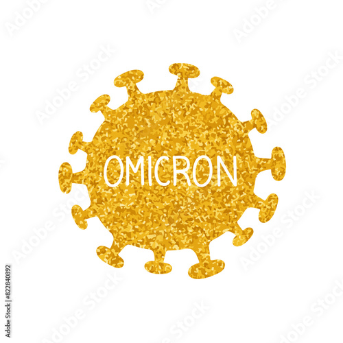 Omicron variant coronavirus drawing in gold color style