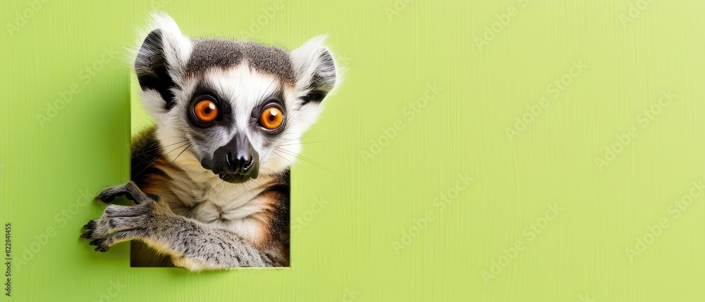 Adorable lemur with blank copyspace on a pastel green background Adorable lemur with blank copyspace on a pastel green background