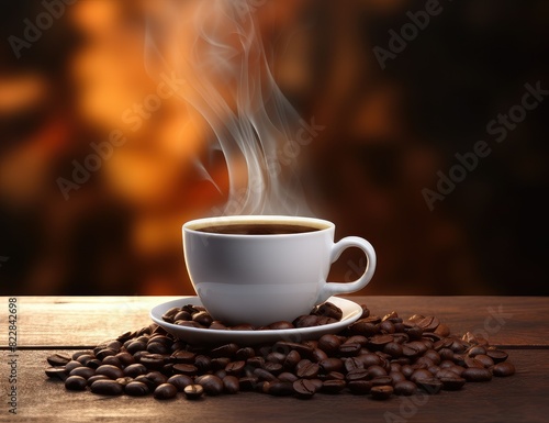 Retro cup of coffee with beans