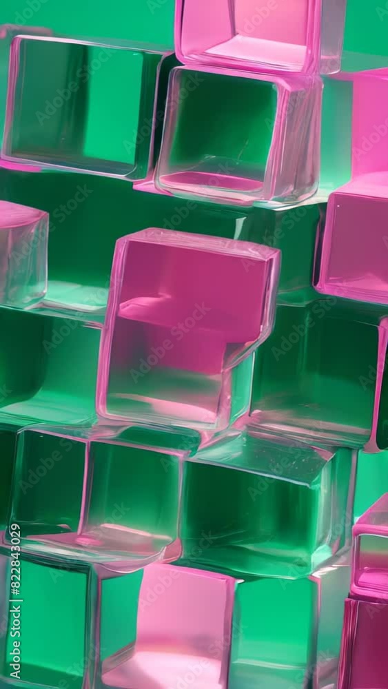 Transparent green and pink cubes arranged in a geometric pattern, creating a visually appealing abstract art piece, background, backdrop Transparent green and pink cubes arranged in a geometric pattern, creating a visually appealing abstract art piece, background, backdrop