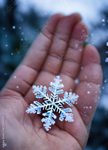 snowflake falls on the palm