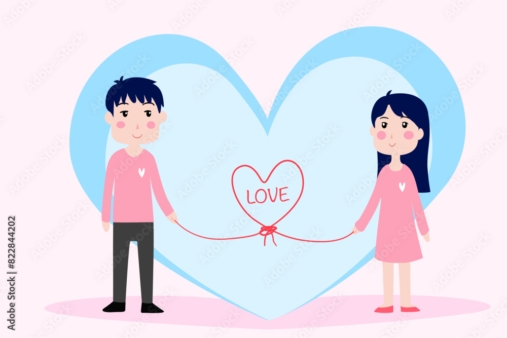 Illustration of a couple There is ablue heart shape as the background. Illustration of a couple There is ablue heart shape as the background.
