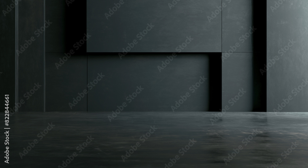minimalist dark abstract interior design with geometric patterns and sleek textures. Perfect for contemporary spaces. 3D illustration minimalist dark abstract interior design with geometric patterns and sleek textures. Perfect for contemporary spaces. 3D illustration