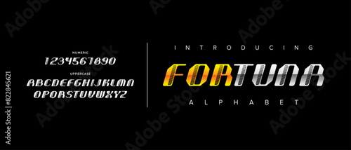 Fortuna creative simple modern urban alphabet font. Digital abstract futuristic, logo, music, sport, minimal technology typography. Simple numeric vector illustration