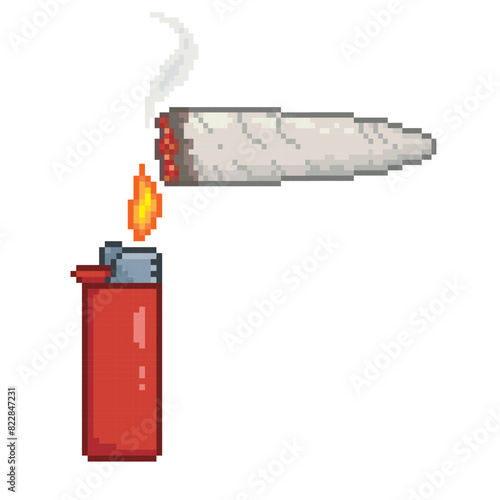 Cigarette and lighter, pixel art object