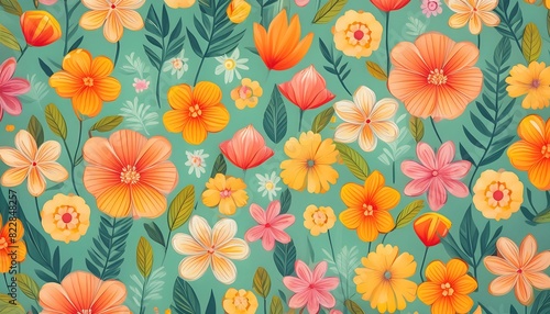 Wallpaper Mural illustration with flowers, seamless pattern for wallpaper or wrapping paper Torontodigital.ca