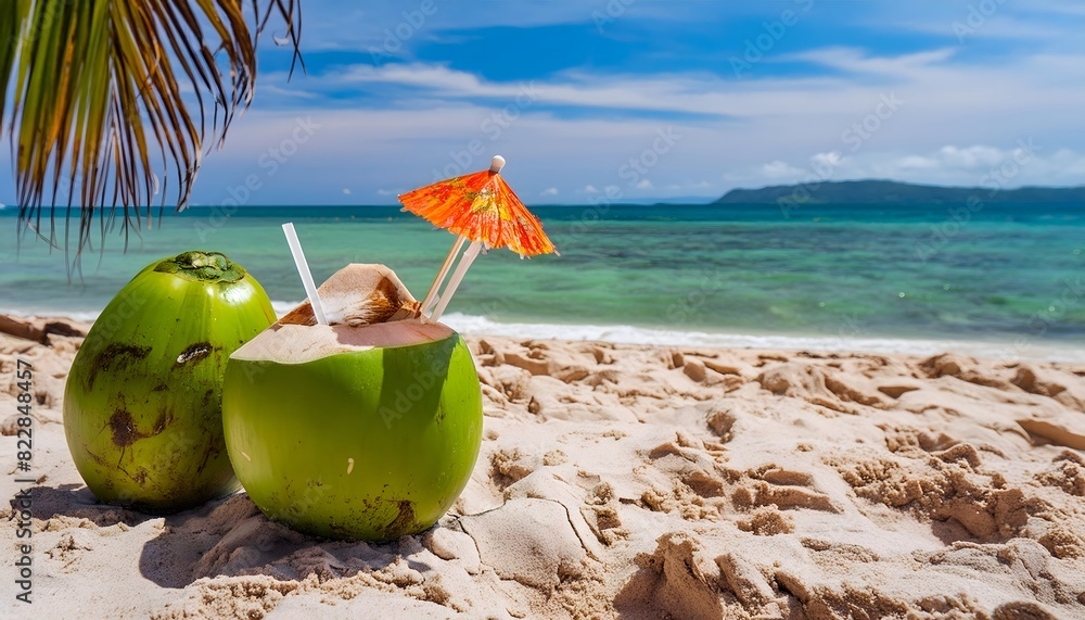 Coconut cocktail on beautiful sunny beach Coconut cocktail on beautiful sunny beach