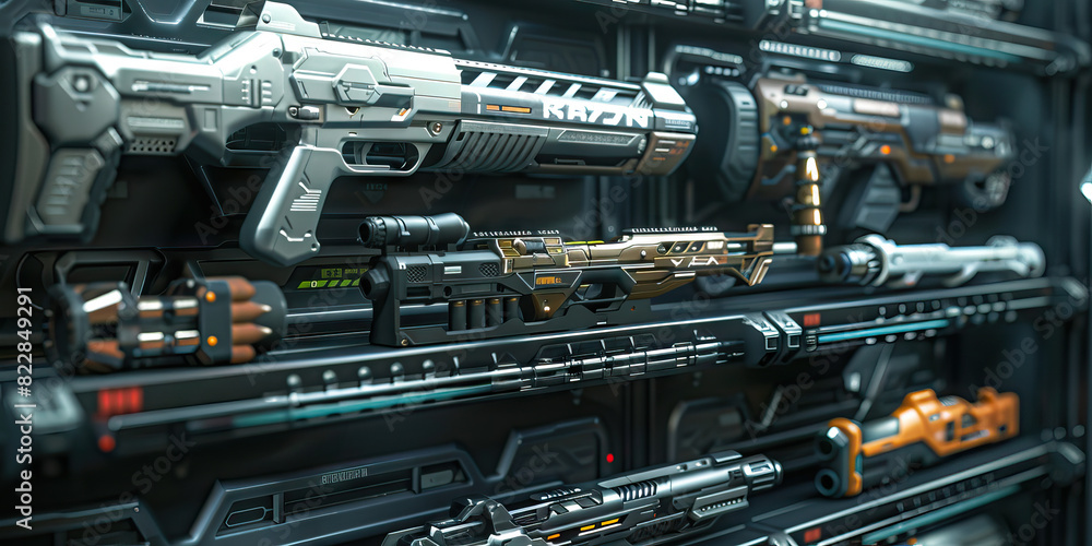 Reimagined Cyberpunk Armory: A vibrant array of futuristic gadgets and protective gear weapons Reimagined Cyberpunk Armory: A vibrant array of futuristic gadgets and protective gear weapons