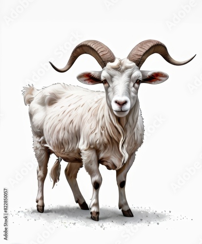Regal White Goat with Majestic Curved Horns