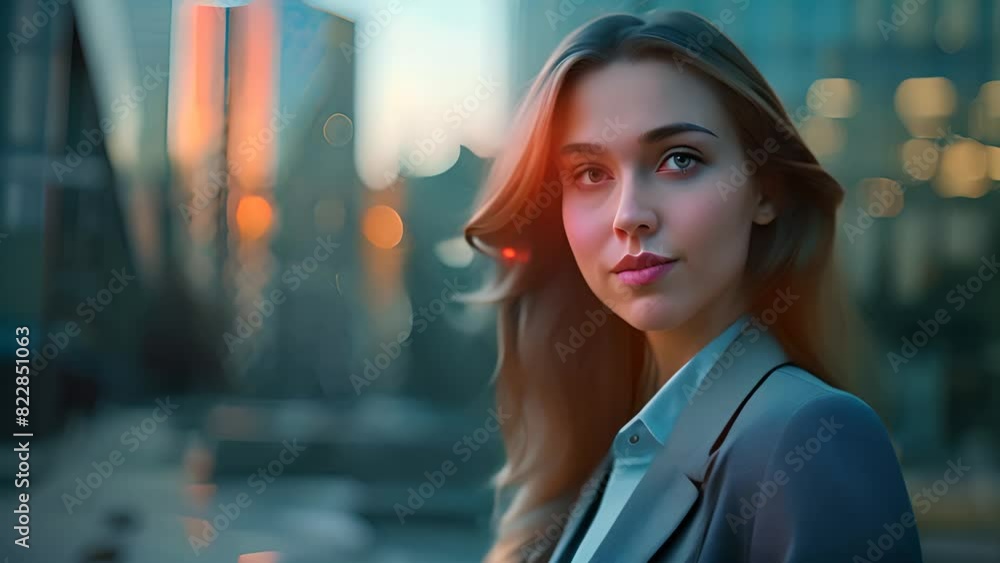 Young Woman in Urban Business District with Ai generated.
