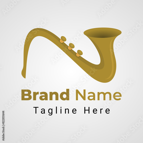 Letter N Saxophone Logo, simple logo of Saxophone Instrument Music form like Letter N