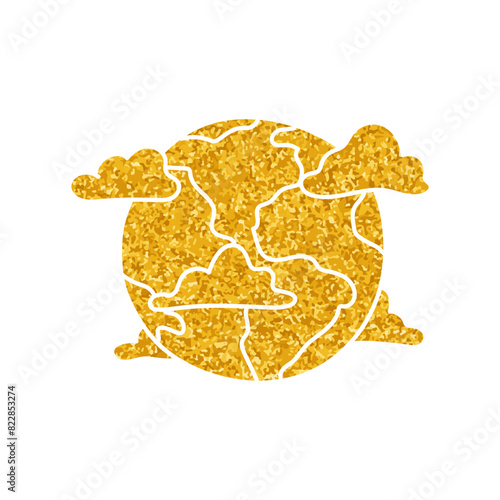 Earth globe drawing in gold color style