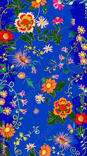 Collection of colorful floral elements in flat color. Set of spring and summer wild flowers  plants  branches  leaves and herb.