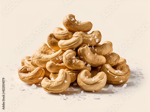Fresh tasty Cashew nuts falling in the air isolated Ai generative.