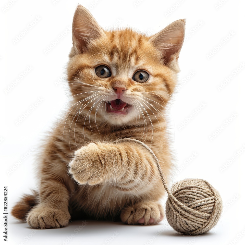 Obraz premium a kitten playing with a ball of yarn