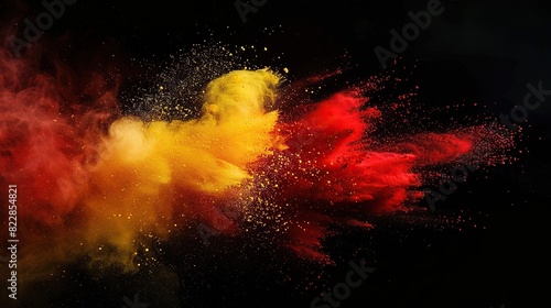 a blurry tree stands amidst a colorful explosion of powder in the dark