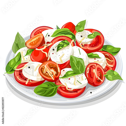 Vector illustration of a caprese salad on a white background. Suitable for crafting and digital design projects.[A-0001]