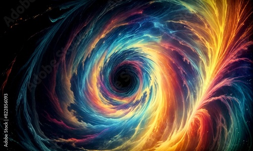 Vibrant Swirling Vortex with Dark Center and Rainbow Energy