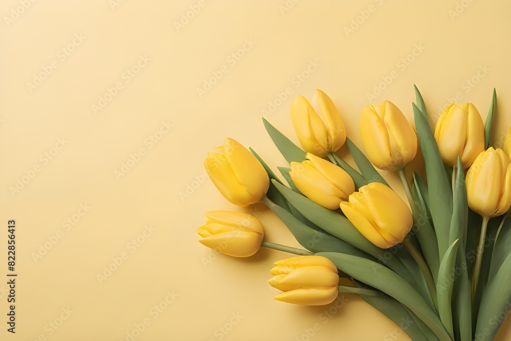 Yellow tulips bouquet over yellow background. Yellow tulips bouquet over yellow background.