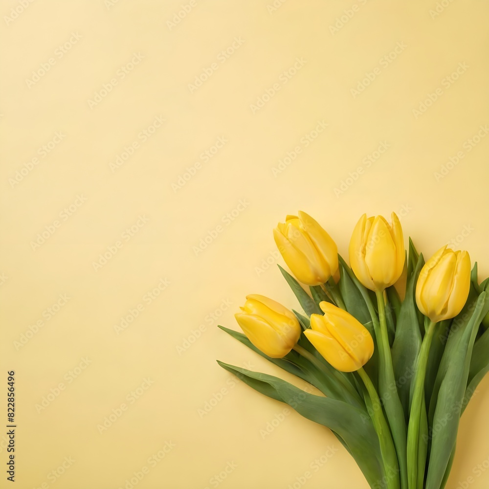 Yellow tulips bouquet over yellow background. Yellow tulips bouquet over yellow background.