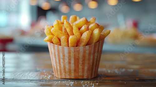 French fries in blank paper box