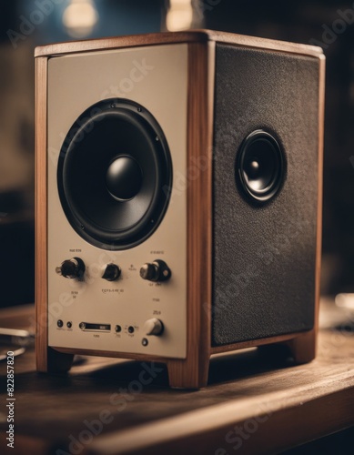 vintage stereo speaker a music audio sound retro old entertainment technology isolated object white style equipment listening system broadcasting background electronic photo