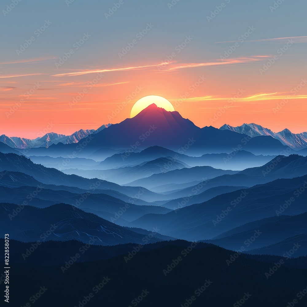 a mountain range with a sunset in the background