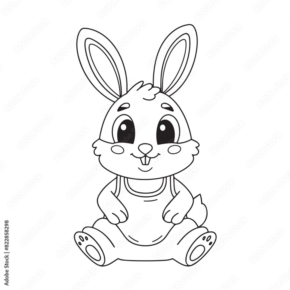 Obraz premium Cute rabbit cartoon coloring page illustration vector. For kids coloring book