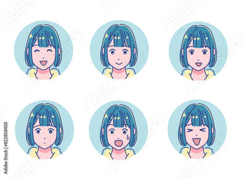 アニメタッチの女の子のアイコンセット