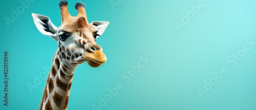 Content giraffe on light green background, soft focus, space for text © FoxGrafy