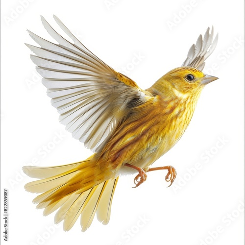 a yellow bird with wings spread out in the air © LUPACO IMAGES