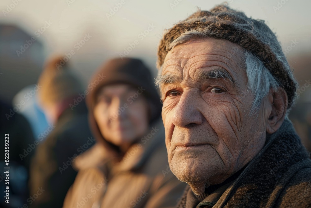Portrait of an elderly man in winter clothes on the street. Portrait of an elderly man in winter clothes on the street.