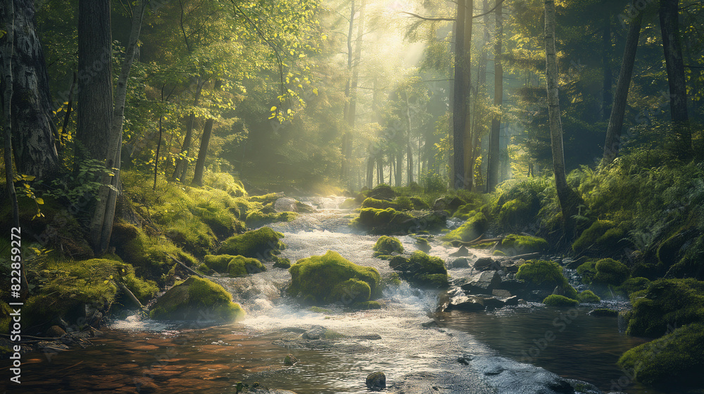 morning in the forest with lake morning in the forest with lake