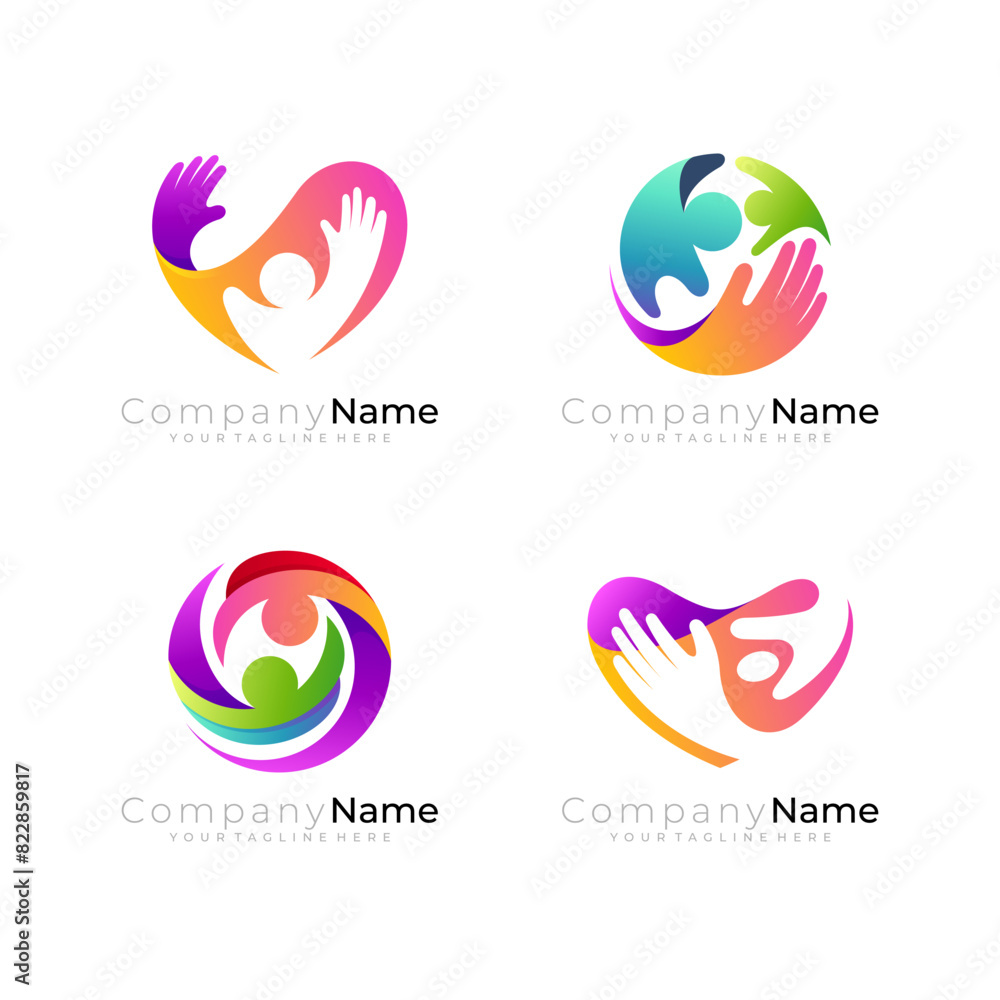 Charity logo with 3d colorful design community, family icons