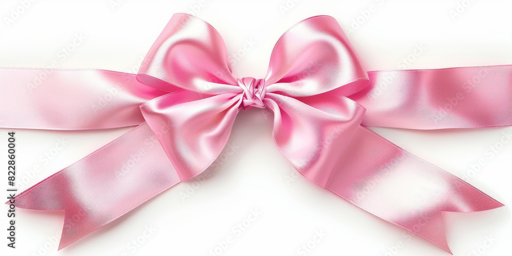 A satin pink ribbon tied into an elaborate bow with smooth, shiny tails, typically used for decoration or to adorn a gift. A satin pink ribbon tied into an elaborate bow with smooth, shiny tails, typically used for decoration or to adorn a gift.