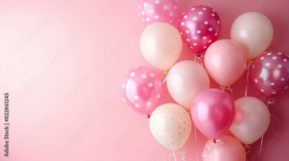 A cluster of pink and white balloons with polka dots against a soft pink background, suggesting a festive or celebratory occasion. A cluster of pink and white balloons with polka dots against a soft pink background, suggesting a festive or celebratory occasion.
