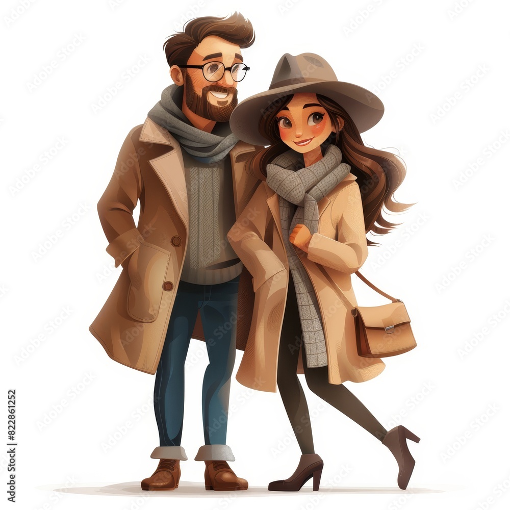 a cartoon couple dressed in winter clothes and hats a cartoon couple dressed in winter clothes and hats