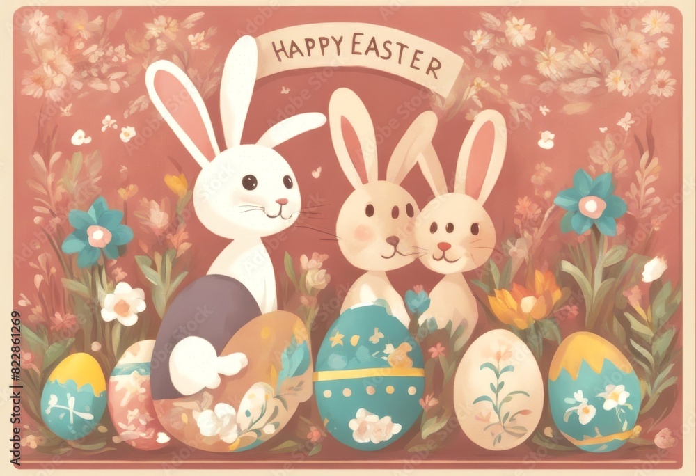 style happy design bunnies easter easter icons border patterned horizontal easter illustrations flowers folk decorated eggs rabbits banner card style happy design bunnies easter easter icons border patterned horizontal easter illustrations flowers folk decorated eggs rabbits banner card