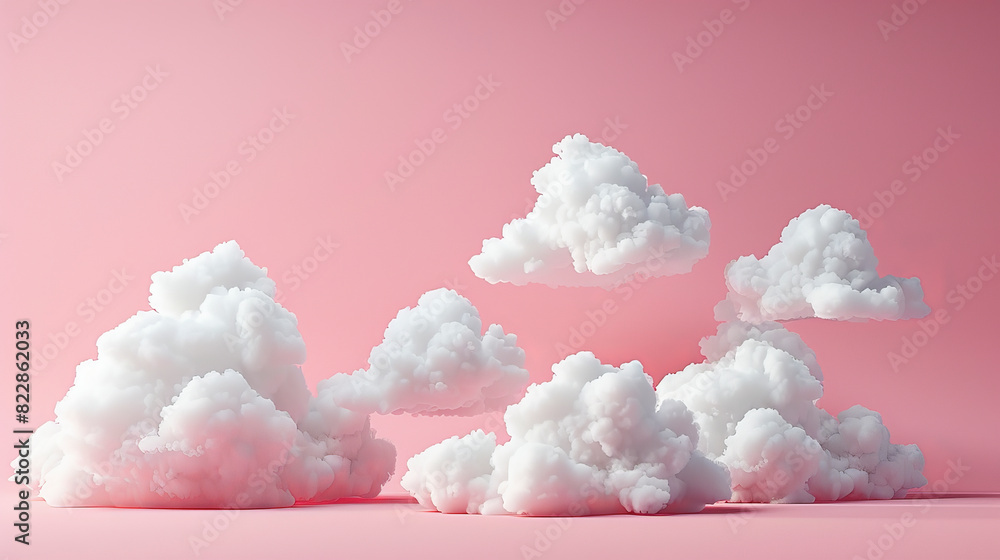The image shows a group of fluffy white cloud shapes against a soft pink background, creating a whimsical and serene aesthetic. The image shows a group of fluffy white cloud shapes against a soft pink background, creating a whimsical and serene aesthetic.